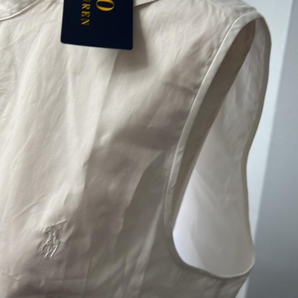 NWT Polo Ralph Lauren Womens White Cotton Sleeveless Blouse with Tie at Bottom - Picture 4 of 8